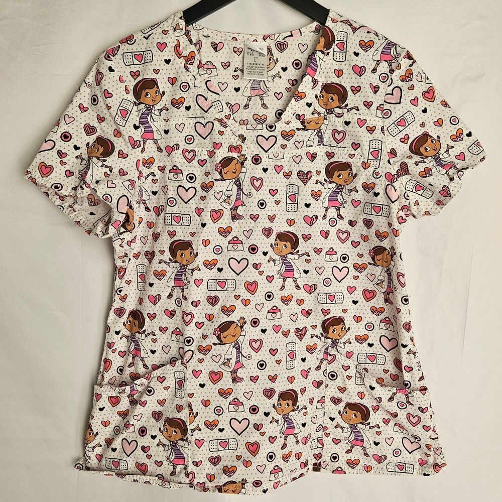 Disney Doc McStuffins Scrub Top Heart/ Bandaid Print Size Large